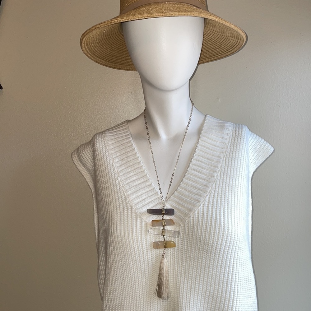 Faux Amethyst and Crystal Fringed Tassel  Necklace